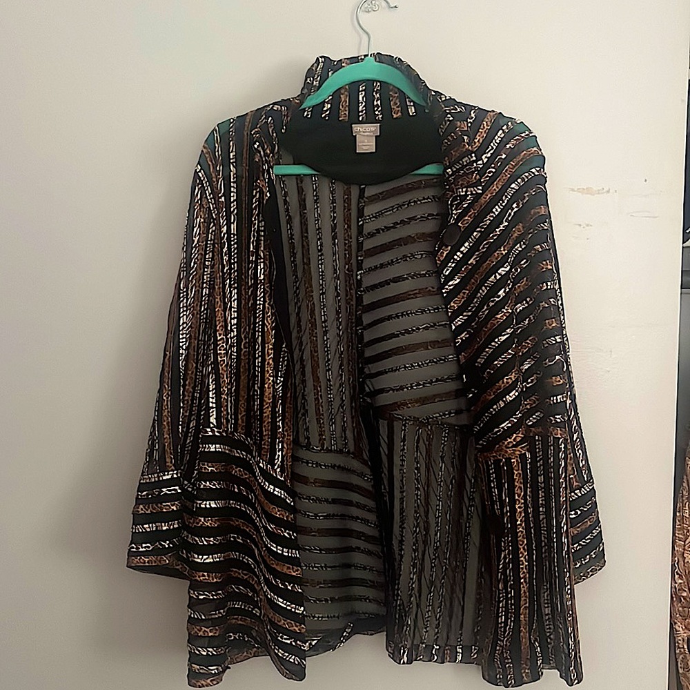Chico’s 3 animal print and mesh lightweight jacket